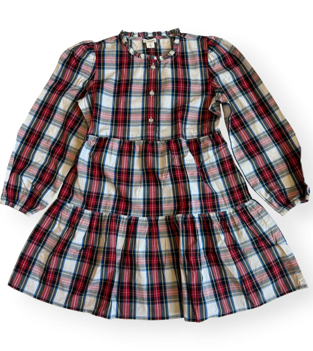NWT Crewcuts J.Crew Kids Jewel Button Tartan Tiered Dress Girls 8